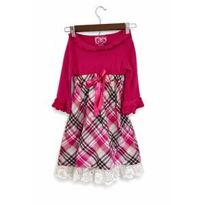 What A Doll Girls 6/6X Pink Plaid Lace Hem Coquette Holiday Party Dress